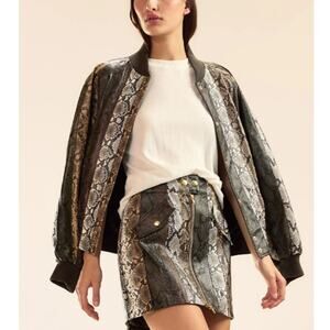 Cynthia Rowley Women's Multi Snake Embossed Vegan Leather Bomber Jacket Size L